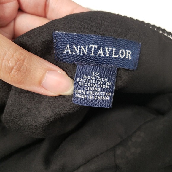 Ann Taylor Silk Dress Vintage 90s Y2k Womens 12 Floral Ditsy Sleeveless Black - Picture 7 of 16